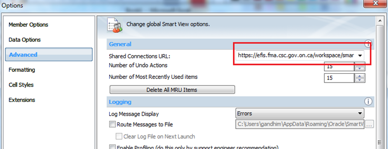 EFIS shared connections URL entered into input box